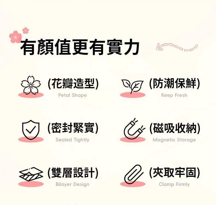零食餅乾打開沒吃完，隨手一夾就密封。花朵旋轉封口夾，密封＋磁吸＋旋轉＋高顏值，一個夾子四種功能。 防潮防濕，廚房包裝袋一夾搞定。創意花朵造型，磁力吸附冰箱就像裝飾品。實用與美學兼具，收納從此不無聊。🔥 - 2