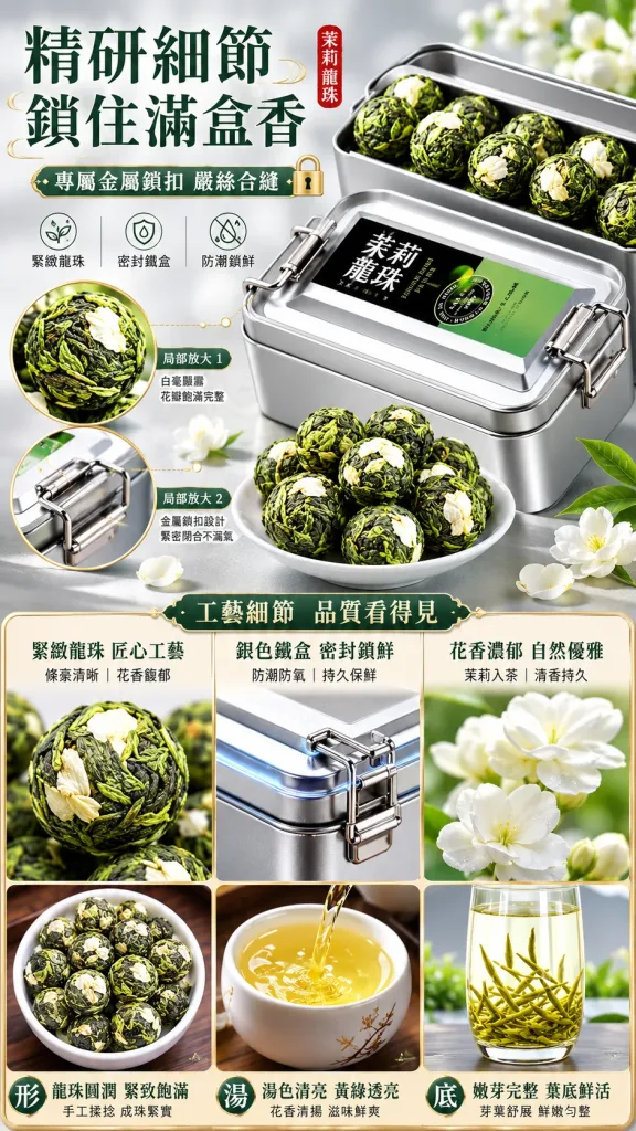 【茉莉龍珠綠茶】純正台灣茶，無色素香精✖️七次窨花手工揉捻🌼茉莉濃香＋綠茶鮮爽🌱熱水一沖，花香四溢，甘醇無比！球形緊壓釋放天然茉莉與嫩茶香，甘醇鮮爽，喝得健康！💎安心首選！ - 3