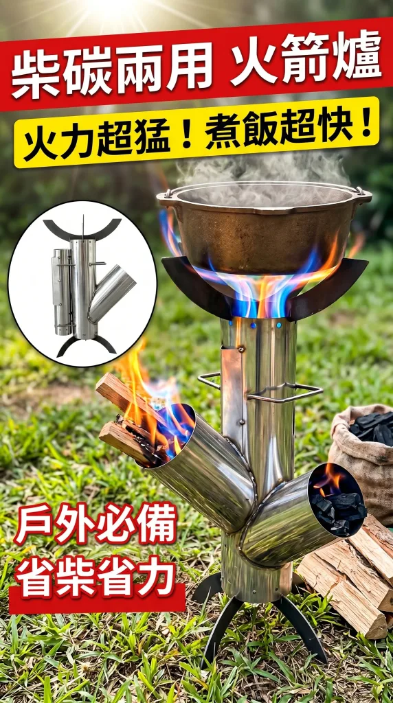 🚀【火箭爐｜戶外便攜柴火灶】露營野炊、家用燒柴一把罩，節能猛火，煮茶炒菜都搞定！🏕️ 還在背笨重瓦斯爐？這款火箭爐只要幾根樹枝就能煮出一桌菜。✅ 火箭式噴射設計，空氣對流加壓，火力集中猛爆，比一般柴爐更旺更省柴，輕巧便攜，戶外居家都實用！ - 10