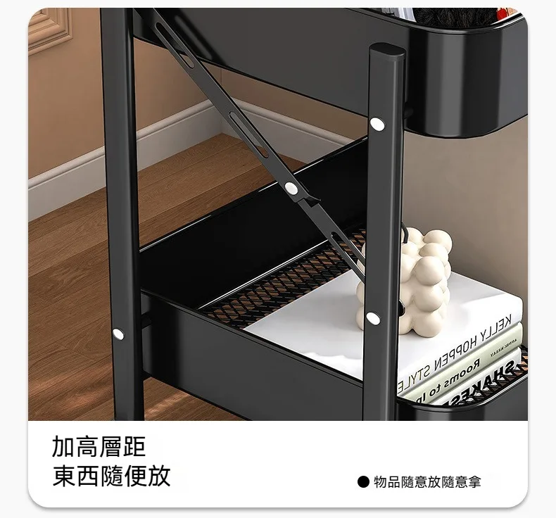 【一車多用】收納＋桌面＋移動一台搞定！可折疊推車置物架，多層收納空間，日用品整齊分類📐附桌板設計，可做茶幾/床頭櫃，隨處可推可放，不用的時候折疊收納不佔地，居家萬用神器非它莫屬🔥 - 15