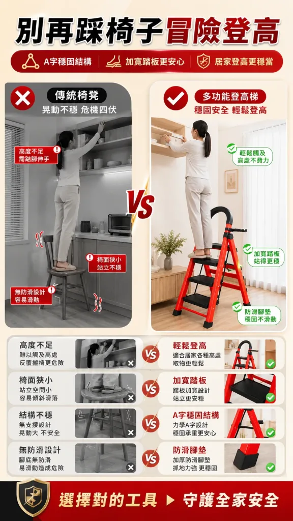 🪜加厚碳鋼穩如泰山！家用折疊人字梯，防滑踏台+加粗管材承重力強，打掃維修置物取物都安全✨輕巧伸縮好收納，居家裝修萬用登高作業安心首選🔥 - 2