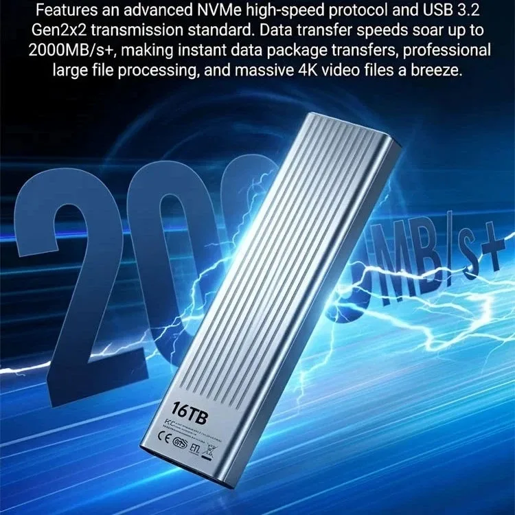 16TB大容量硬碟!傳輸速度1000MB/S,便携式固態硬碟!適用於所有設備!贈送轉接頭!便携式固态硬盘:适用于所有设备,1GB/s读取速度,稳定存储无延迟,彻底解决大文件加载缓慢和传输过程中卡顿的问题! - 2