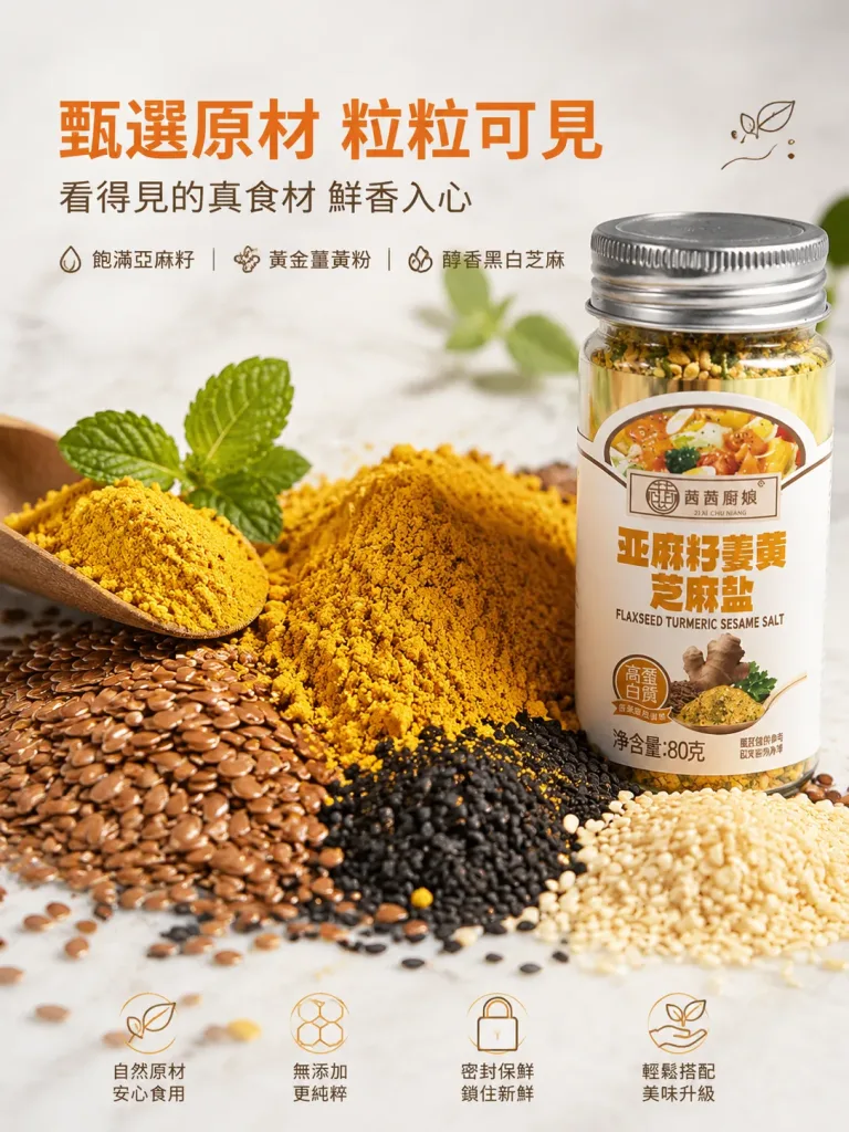 【亞麻籽薑黃芝麻鹽】🌾一罐三味！拌沙拉、拌飯、醃雞胸、沾烤肉萬用💚取代鹽巴健康無負擔，🥗堅果香氣入菜，健康美味一次滿足，一罐在手調味無窮，健康調味革命就從這罐開始🔥 - 5