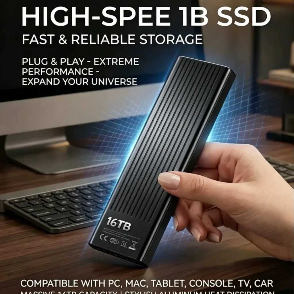 16TB大容量硬碟！傳輸速度1000MB/S，便携式固態硬碟！適用於所有設備！贈送轉接頭！便携式固态硬盘:适用于所有设备，1GB/s读取速度，稳定存储无延迟，彻底解决大文件加载缓慢和传输过程中卡顿的问题！ - 3