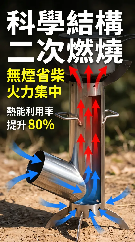🚀【火箭爐｜戶外便攜柴火灶】露營野炊、家用燒柴一把罩，節能猛火，煮茶炒菜都搞定！🏕️ 還在背笨重瓦斯爐？這款火箭爐只要幾根樹枝就能煮出一桌菜。✅ 火箭式噴射設計，空氣對流加壓，火力集中猛爆，比一般柴爐更旺更省柴，輕巧便攜，戶外居家都實用！ - 15